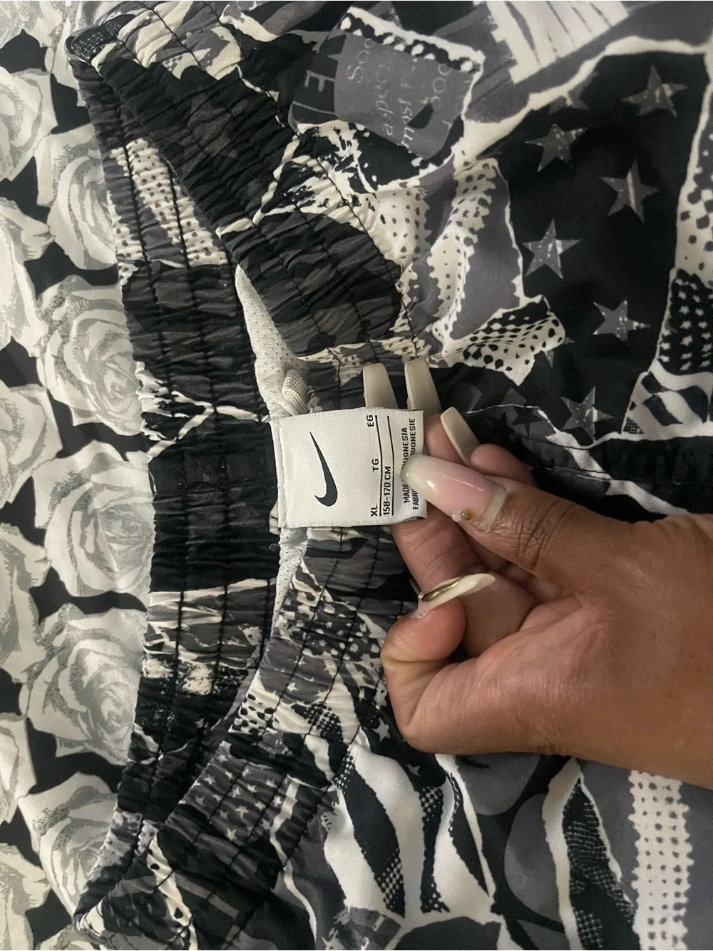 Nike Black and White Graphic Kids Swim Trunks